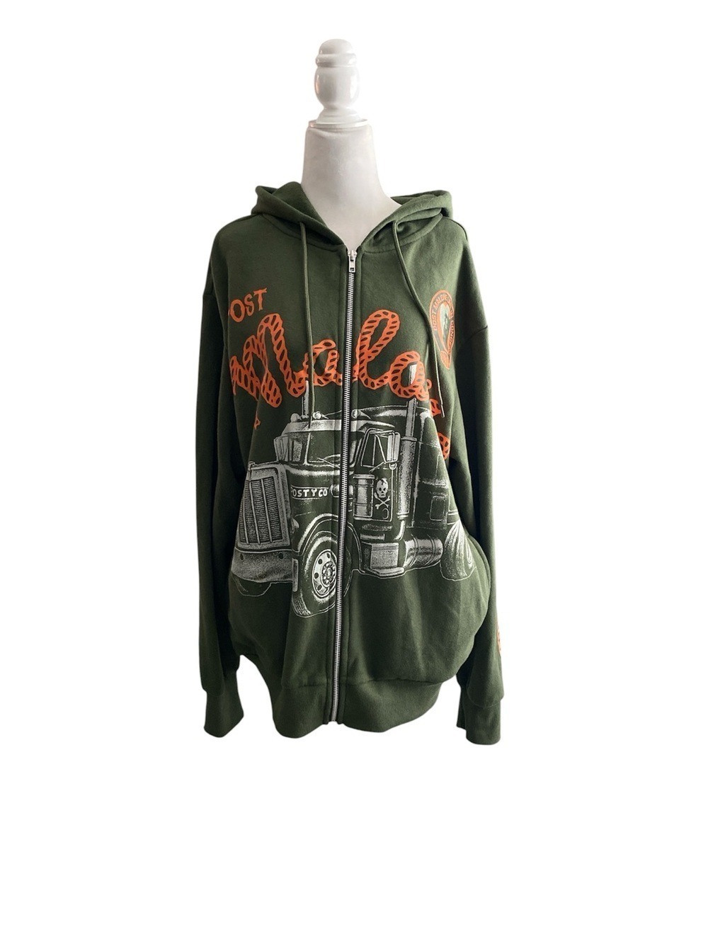 Post Malone official tour merch Olive Green Zip-Up Hoodie
